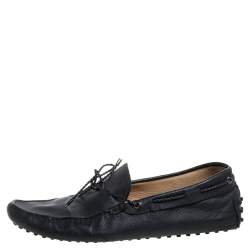 Pre Owned Tod's Black Leather Bow Slip On Loafers Size 43
