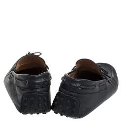 Pre Owned Tod's Black Leather Bow Slip On Loafers Size 43