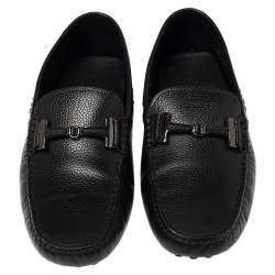 Pre Owned حذاء لوفرز تودز سليب أون حرف تي مزدوج جلد أسود مقاس 41.5