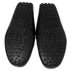 Pre Owned حذاء لوفرز تودز سليب أون حرف تي مزدوج جلد أسود مقاس 41.5