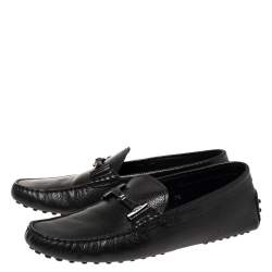 Pre Owned حذاء لوفرز تودز سليب أون حرف تي مزدوج جلد أسود مقاس 41.5