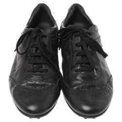 Pre Owned حذ اء رياضى تودز منخفض من أعلى أربطة جلد بروغ أسود مقاس 41.5