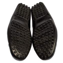 Pre Owned حذاء لوفرز تودز سليب أون حرف تى مزدوج جلد أسود مقاس 42.5