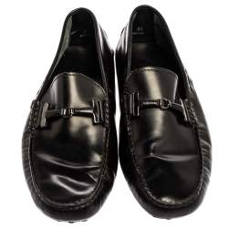 Pre Owned حذاء لوفرز تودز سليب أون حرف تى مزدوج جلد أسود مقاس 42.5