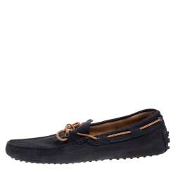 Tod's Navy Blue Suede Bow Driving Loafers Size 43