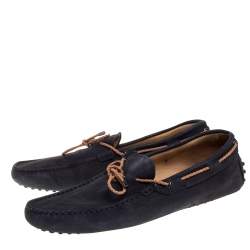 Tod's Navy Blue Suede Bow Driving Loafers Size 43