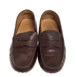 Pre Owned  Tod's Dark Brown Leather Penny Slip On Driving Loafers Size 40
