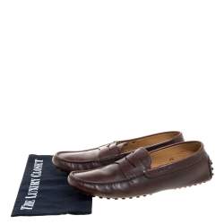 Pre Owned  Tod's Dark Brown Leather Penny Slip On Driving Loafers Size 40
