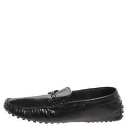 Tod's Black Leather Double T Slip On Loafers Size 44