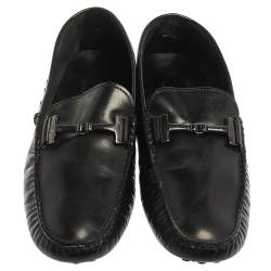 Tod's Black Leather Double T Slip On Loafers Size 44