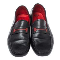 Pre Owned Tod's For Ferrari Black Leather Slip On Loafers Size 42