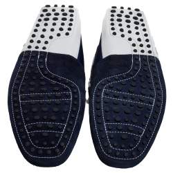 Pre Owned حذاء لوفرز تودز سليب أون مزين فيونكة قماش و جلد و سويدي أبيض و أزرق مقاس 41.5