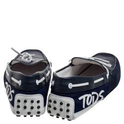 Pre Owned حذاء لوفرز تودز سليب أون مزين فيونكة قماش و جلد و سويدي أبيض و أزرق مقاس 41.5