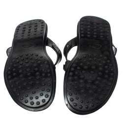 Pre Owned Tod's Black Leather Slide Sandals Size 47