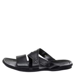 Pre Owned Tod's Black Leather Slide Sandals Size 47