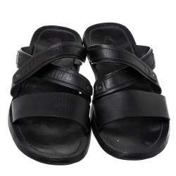 Pre Owned Tod's Black Leather Slide Sandals Size 47