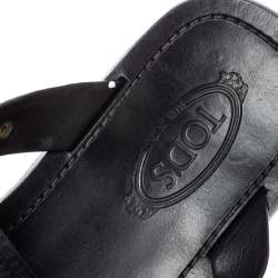 Pre Owned Tod's Black Leather Slide Sandals Size 47