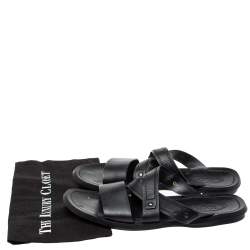 Pre Owned Tod's Black Leather Slide Sandals Size 47