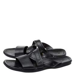 Pre Owned Tod's Black Leather Slide Sandals Size 47