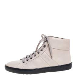 Pre Owned Tod's Light Beige Leather High Top Sneakers Size 42.5