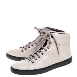 Pre Owned Tod's Light Beige Leather High Top Sneakers Size 42.5