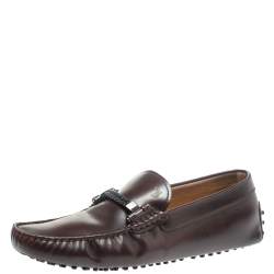 Tod's Burgundy Leather Braided Bit Slip On Loafers Size 44