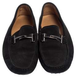 Tod's Black Suede Double T Slip On Loafers Size 43
