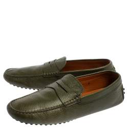 Tod's Military Green Leather Penny Slip On Loafers Size 42
