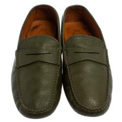 Tod's Military Green Leather Penny Slip On Loafers Size 42