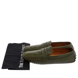 Tod's Military Green Leather Penny Slip On Loafers Size 42