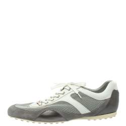 Pre Owned حذاء رياضي تودز منخفض من أعلى رباط سويدي و جلد و قماش أبيض و رصاصي مقاس 44