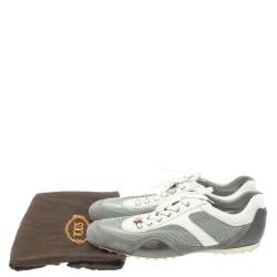 Pre Owned حذاء رياضي تودز منخفض من أعلى رباط سويدي و جلد و قماش أبيض و رصاصي مقاس 44