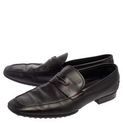Pre Owned Tod's Black Leather Penny Slip On Loafers Size 44