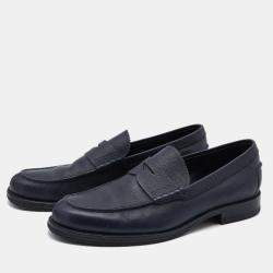 Pre Owned Tod's Navy Blue Leather Penny Slip On Loafers Size 42