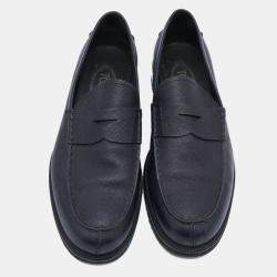 Pre Owned Tod's Navy Blue Leather Penny Slip On Loafers Size 42