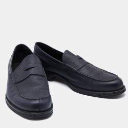 Pre Owned Tod's Navy Blue Leather Penny Slip On Loafers Size 42
