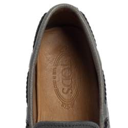 Pre Owned Tod's Grey Leather Gommino Driving Bow Loafers Size 41