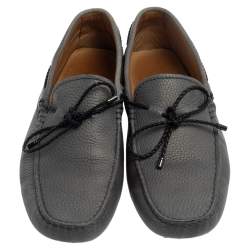 Pre Owned Tod's Grey Leather Gommino Driving Bow Loafers Size 41