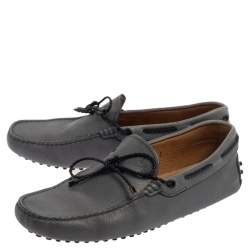 Pre Owned Tod's Grey Leather Gommino Driving Bow Loafers Size 41