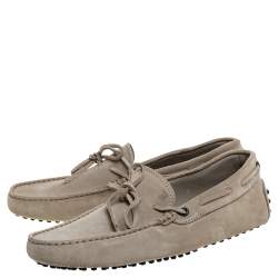 Pre Owned Tod's Grey Suede Bow Slip On Loafers Size 41