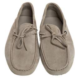 Pre Owned Tod's Grey Suede Bow Slip On Loafers Size 41