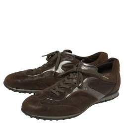 Tod's Brown Textured Suede Leather Low Top Sneakers Size 41