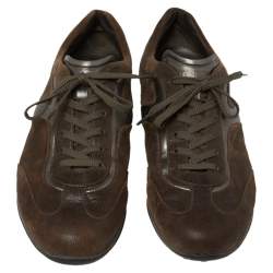 Tod's Brown Textured Suede Leather Low Top Sneakers Size 41