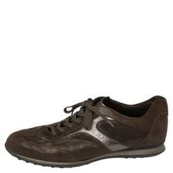Tod's Brown Textured Suede Leather Low Top Sneakers Size 41