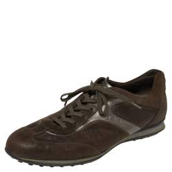 Tod's Brown Textured Suede Leather Low Top Sneakers Size 41