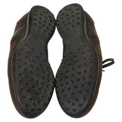 Tod's Brown Textured Suede Leather Low Top Sneakers Size 41
