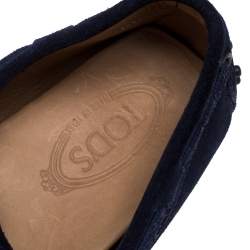 Pre Owned Tod's Navy Blue Suede Bow Loafers Size 41