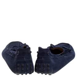 Pre Owned Tod's Navy Blue Suede Bow Loafers Size 41