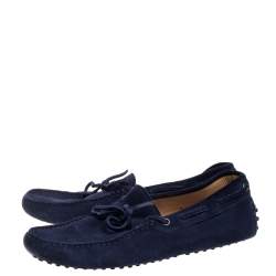 Pre Owned Tod's Navy Blue Suede Bow Loafers Size 41