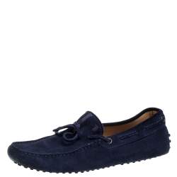 Pre Owned Tod's Navy Blue Suede Bow Loafers Size 41